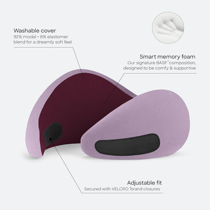 Go Neck Pillow - Premium Memory Foam Travel Pillow, 360º Ergonomic Design, Asymmetrical Sides, Travel Bag Included, Washable Modal Cover
