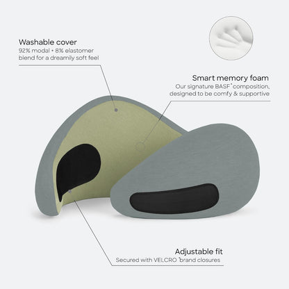 Go Neck Pillow - Premium Memory Foam Travel Pillow, 360º Ergonomic Design, Asymmetrical Sides, Travel Bag Included, Washable Modal Cover