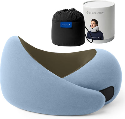 Go Neck Pillow - Premium Memory Foam Travel Pillow, 360º Ergonomic Design, Asymmetrical Sides, Travel Bag Included, Washable Modal Cover