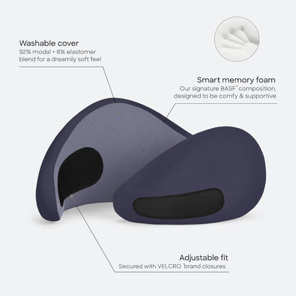Go Neck Pillow - Premium Memory Foam Travel Pillow, 360º Ergonomic Design, Asymmetrical Sides, Travel Bag Included, Washable Modal Cover
