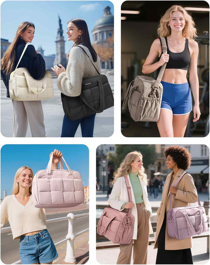 Gym Bag for Women, Personal Item Puffer Duffle Bag, Weekender Overnight Carry On Tote Handag for Travel