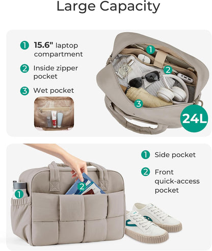 Gym Bag for Women, Personal Item Puffer Duffle Bag, Weekender Overnight Carry On Tote Handag for Travel