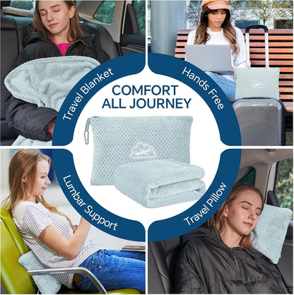 Travel Blanket with Bag, Jacquard Fleece Blanket 65"x40", Blue