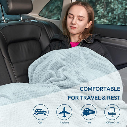 Travel Blanket with Bag, Jacquard Fleece Blanket 65"x40", Blue