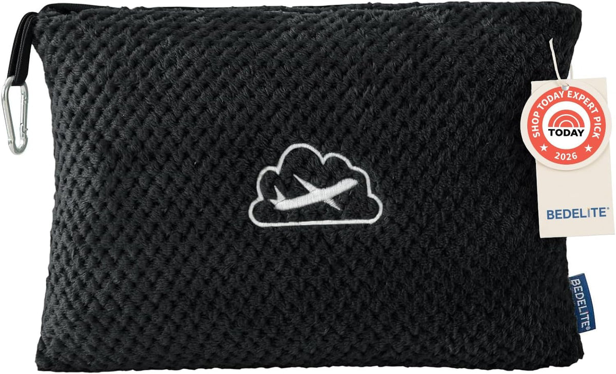 Travel Blanket with Bag, Jacquard Fleece Blanket 65"x40", Blue