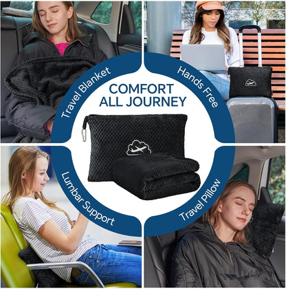 Travel Blanket with Bag, Jacquard Fleece Blanket 65"x40", Blue