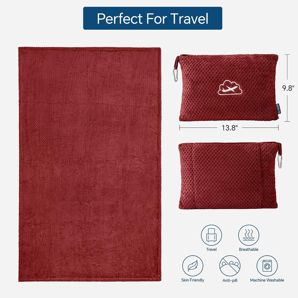 Travel Blanket with Bag, Jacquard Fleece Blanket 65"x40", Blue