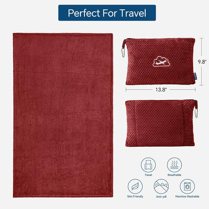 Travel Blanket with Bag, Jacquard Fleece Blanket 65"x40", Blue