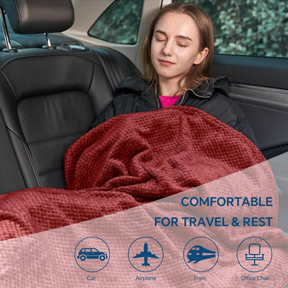 Travel Blanket with Bag, Jacquard Fleece Blanket 65"x40", Blue