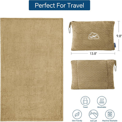 Travel Blanket with Bag, Jacquard Fleece Blanket 65"x40", Blue