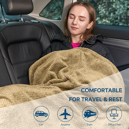 Travel Blanket with Bag, Jacquard Fleece Blanket 65"x40", Blue