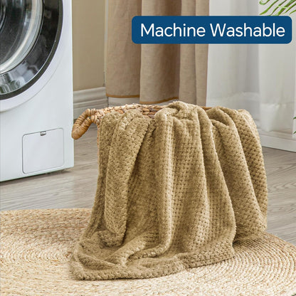 Travel Blanket with Bag, Jacquard Fleece Blanket 65"x40", Blue