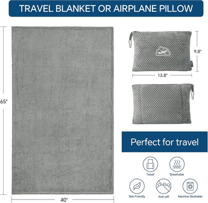 Travel Blanket with Bag, Jacquard Fleece Blanket 65"x40", Blue