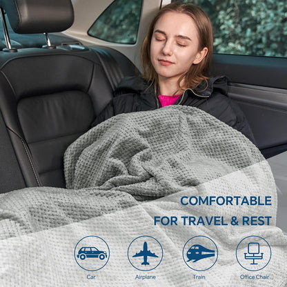 Travel Blanket with Bag, Jacquard Fleece Blanket 65"x40", Blue