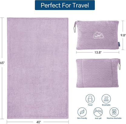 Travel Blanket with Bag, Jacquard Fleece Blanket 65"x40", Blue