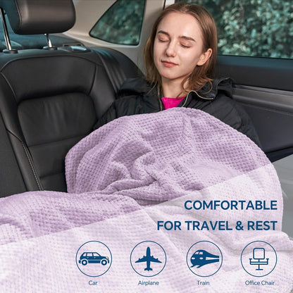 Travel Blanket with Bag, Jacquard Fleece Blanket 65"x40", Blue