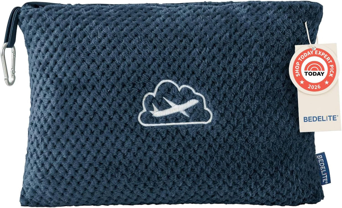 Travel Blanket with Bag, Jacquard Fleece Blanket 65"x40", Blue
