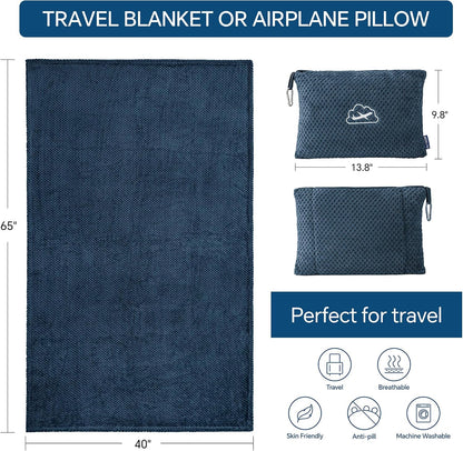 Travel Blanket with Bag, Jacquard Fleece Blanket 65"x40", Blue