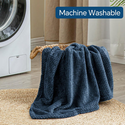 Travel Blanket with Bag, Jacquard Fleece Blanket 65"x40", Blue