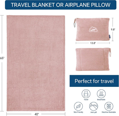 Travel Blanket with Bag, Jacquard Fleece Blanket 65"x40", Blue