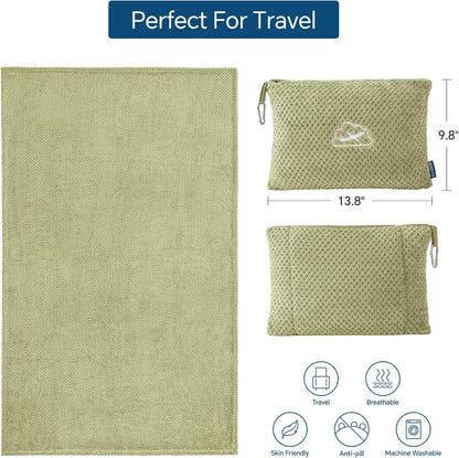 Travel Blanket with Bag, Jacquard Fleece Blanket 65"x40", Blue