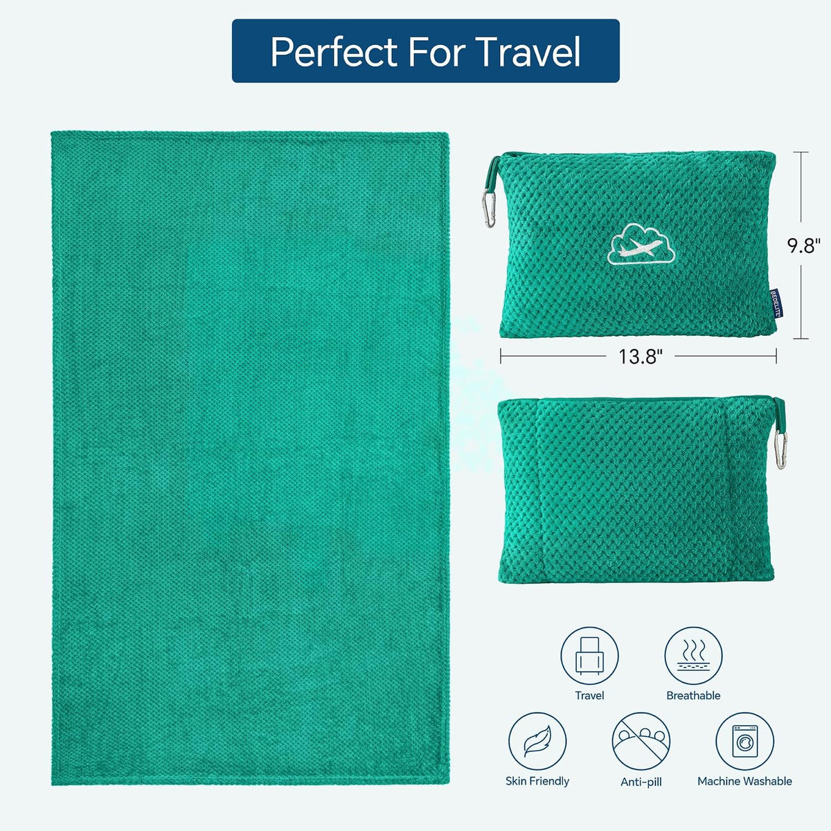Travel Blanket with Bag, Jacquard Fleece Blanket 65"x40", Blue