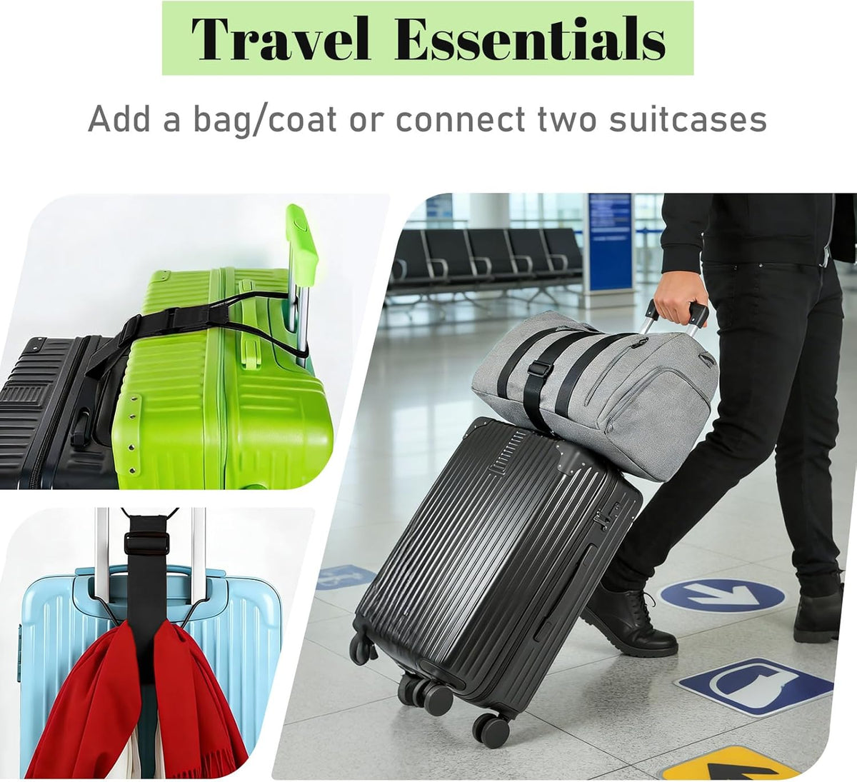 2 Pack Multi Use Strong Adjustable Luggage Connector Straps for Suitcases