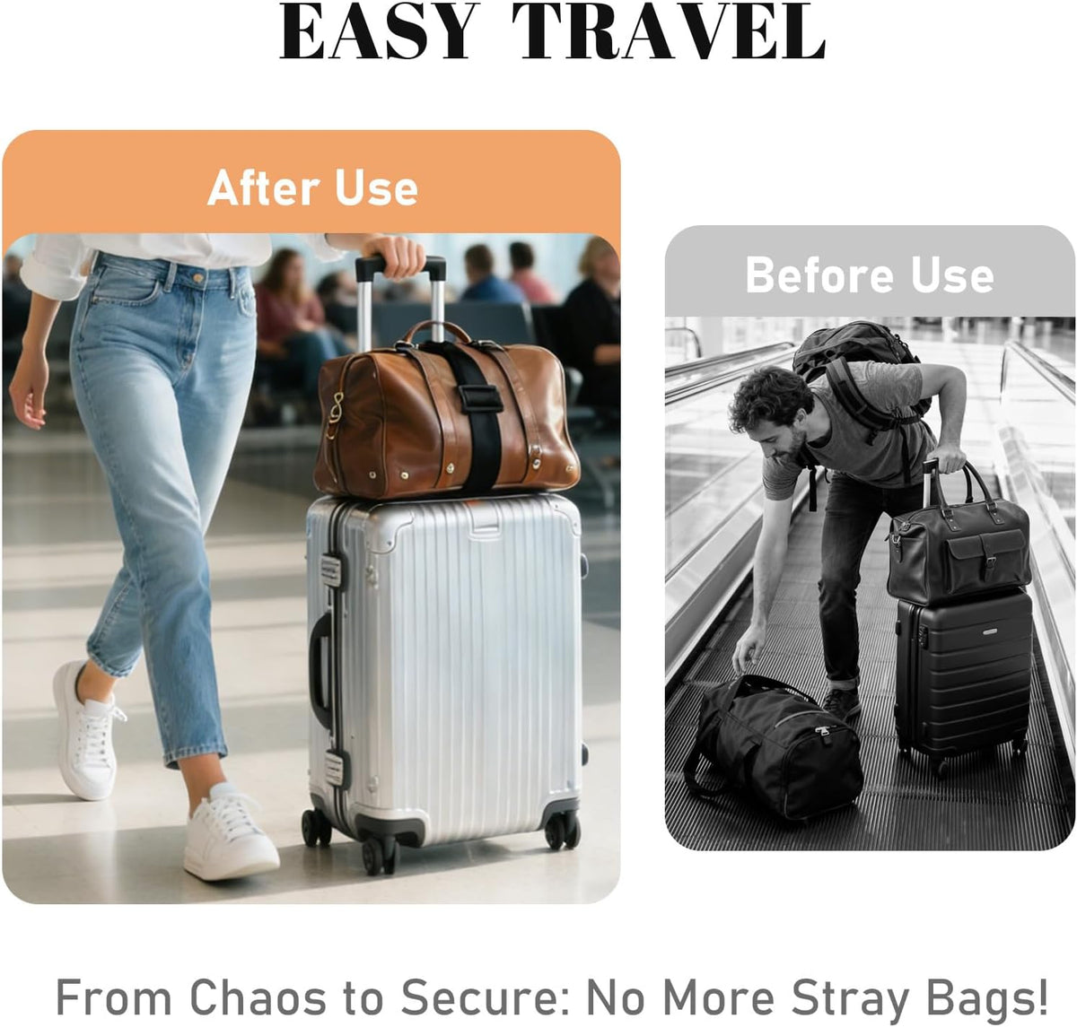 2 Pack Multi Use Strong Adjustable Luggage Connector Straps for Suitcases