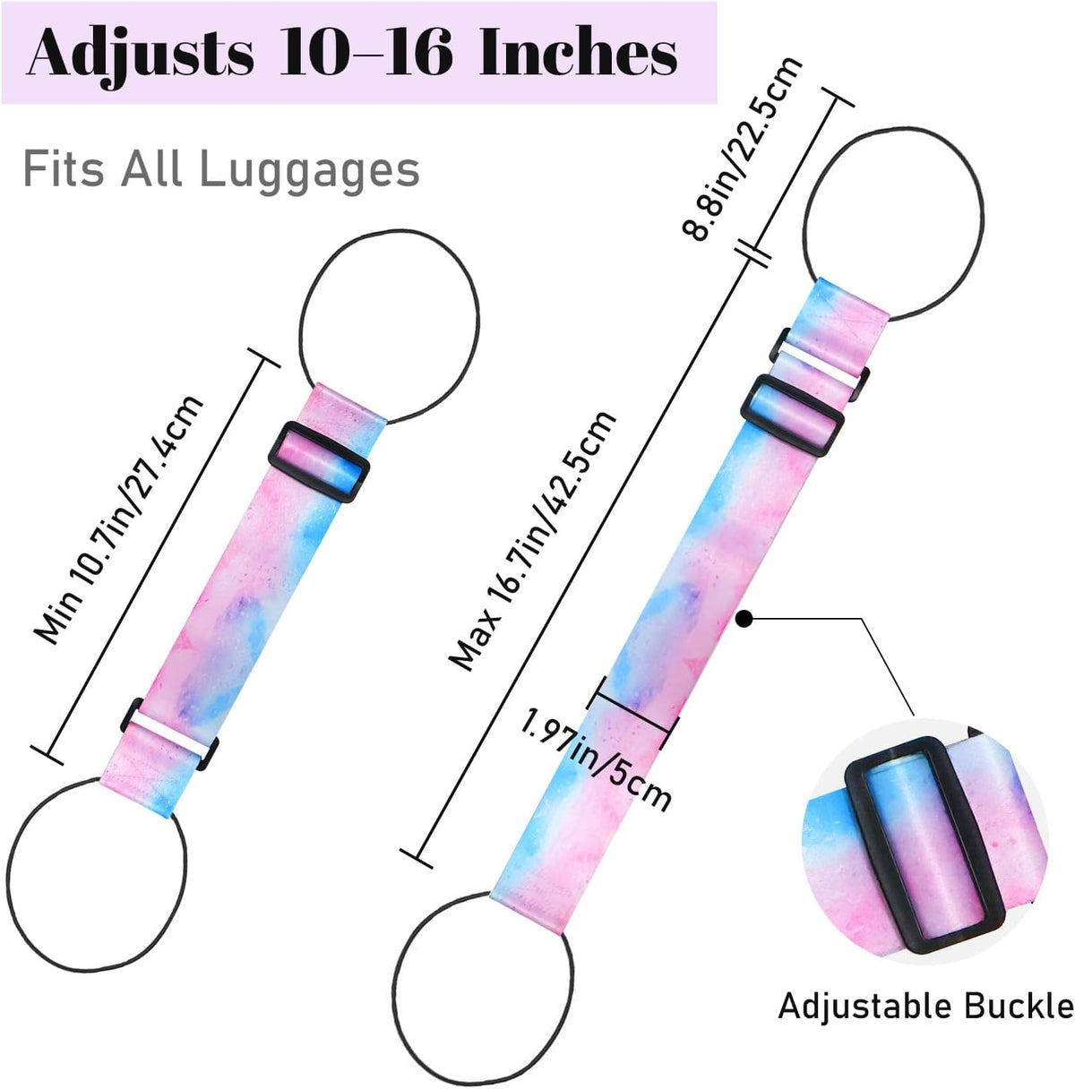 2 Pack Multi Use Strong Adjustable Luggage Connector Straps for Suitcases