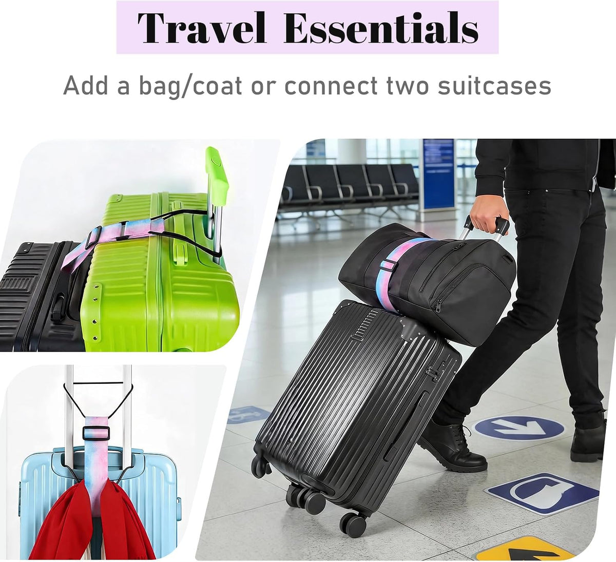 2 Pack Multi Use Strong Adjustable Luggage Connector Straps for Suitcases