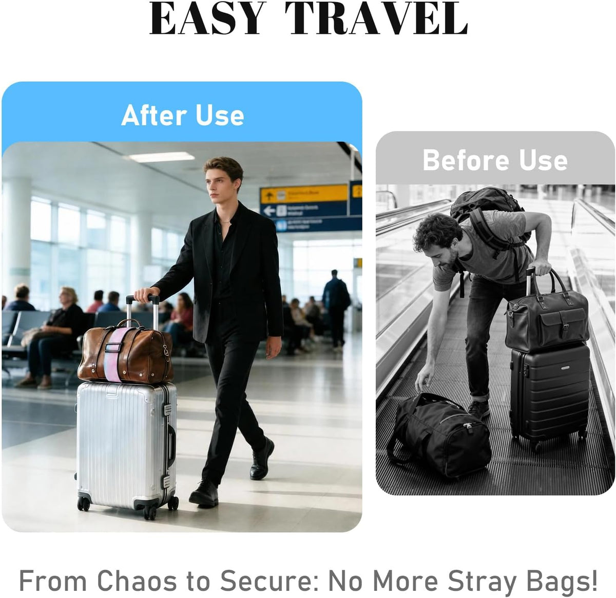 2 Pack Multi Use Strong Adjustable Luggage Connector Straps for Suitcases