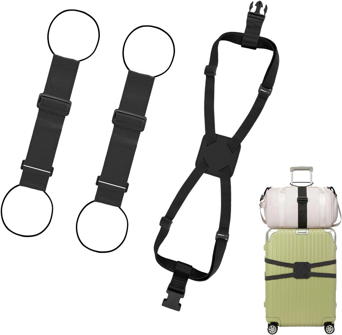 2 Pack Multi Use Strong Adjustable Luggage Connector Straps for Suitcases