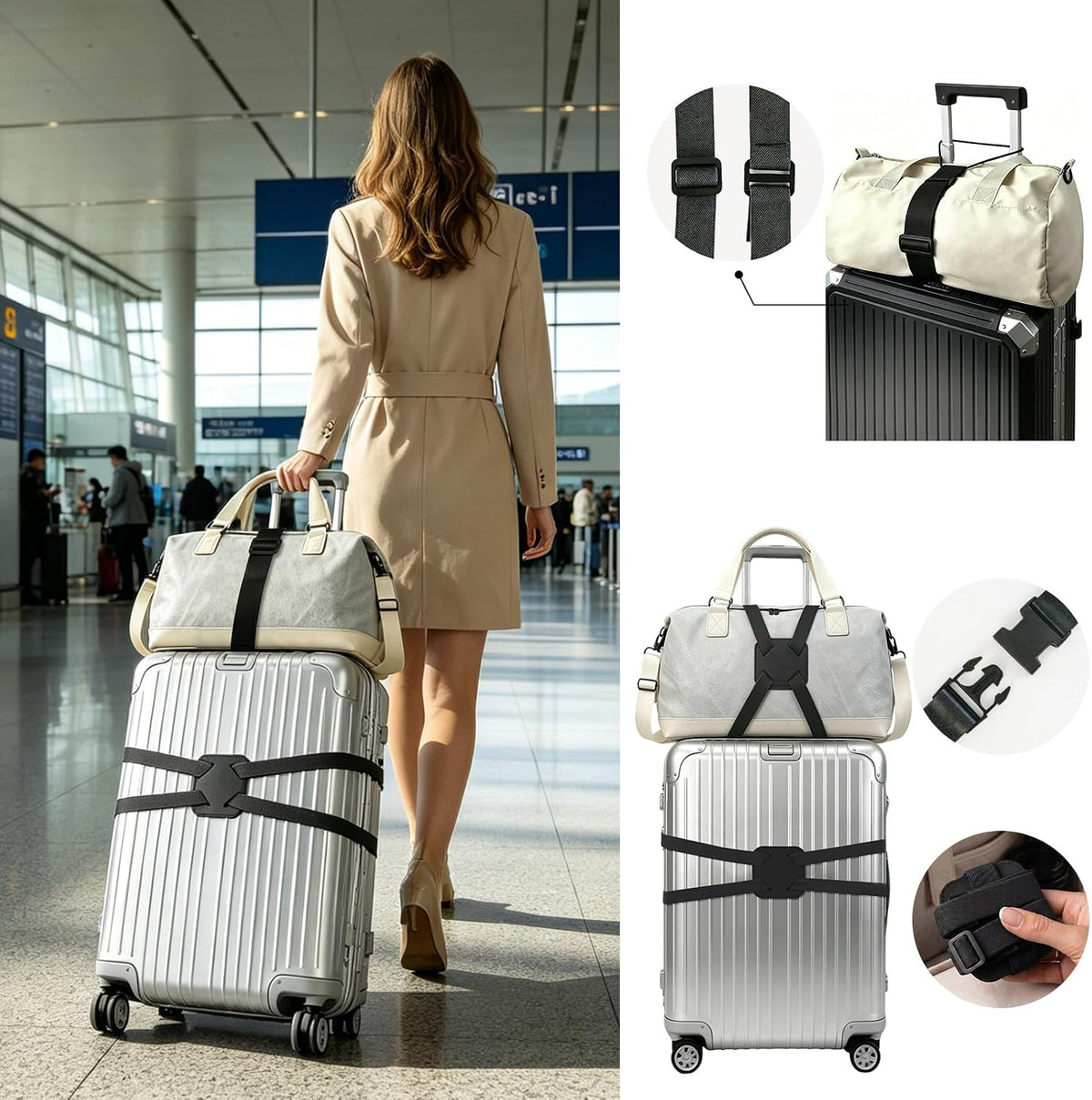 2 Pack Multi Use Strong Adjustable Luggage Connector Straps for Suitcases