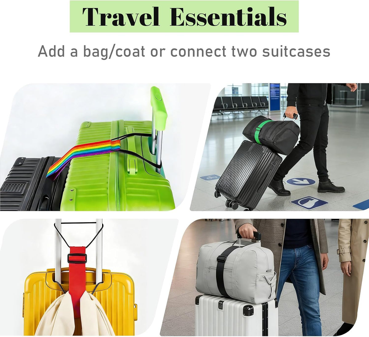 2 Pack Multi Use Strong Adjustable Luggage Connector Straps for Suitcases