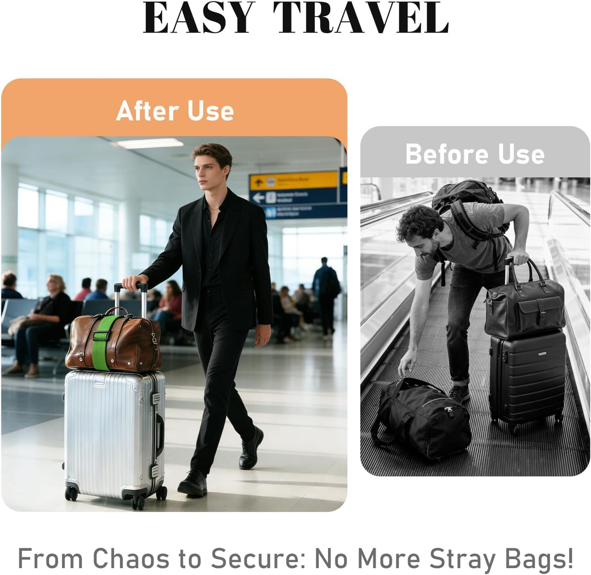 2 Pack Multi Use Strong Adjustable Luggage Connector Straps for Suitcases