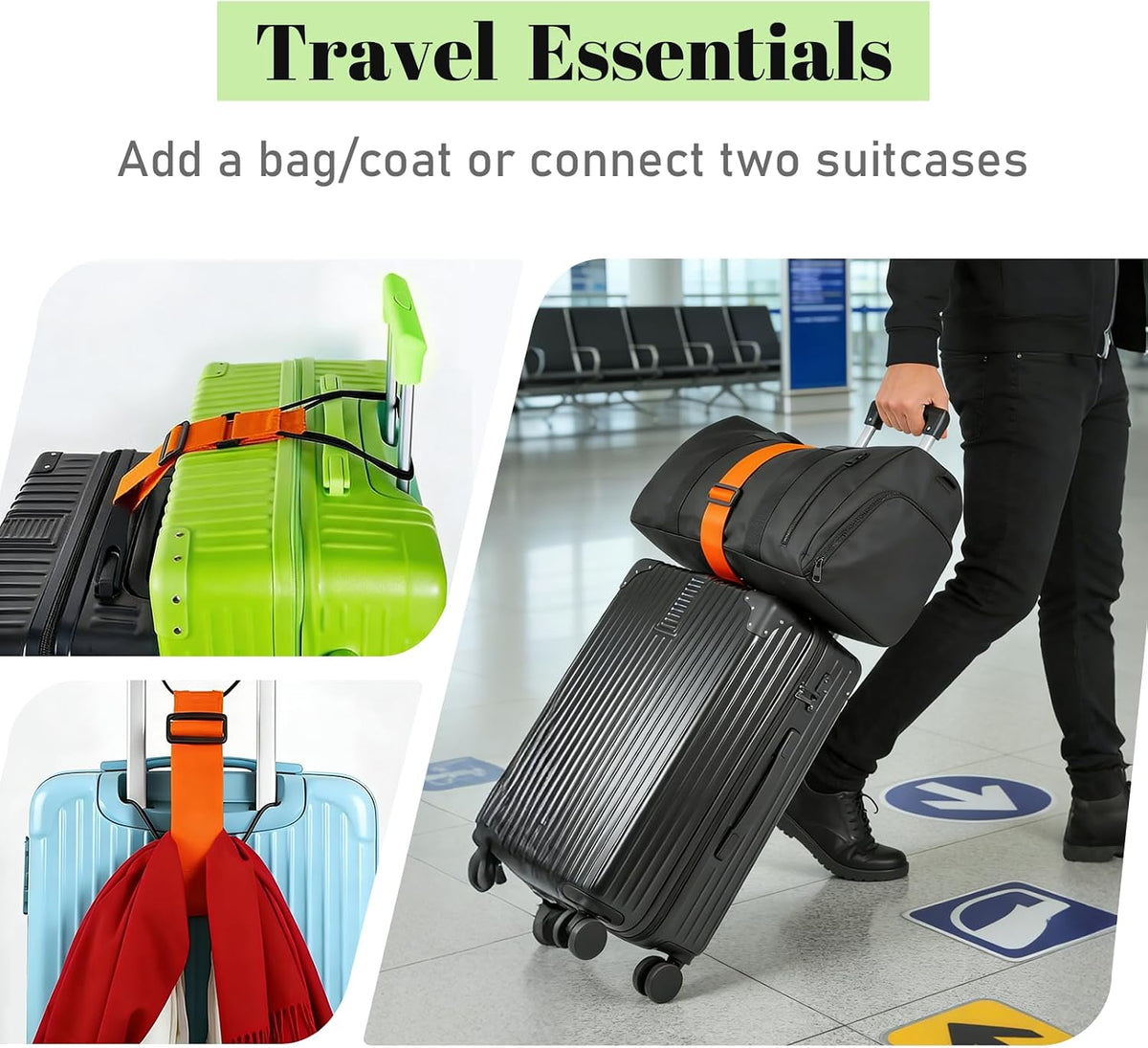 2 Pack Multi Use Strong Adjustable Luggage Connector Straps for Suitcases