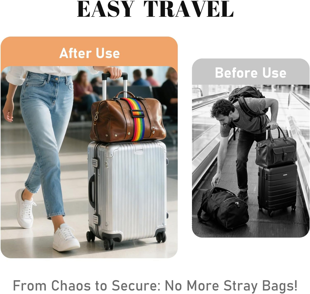 2 Pack Multi Use Strong Adjustable Luggage Connector Straps for Suitcases