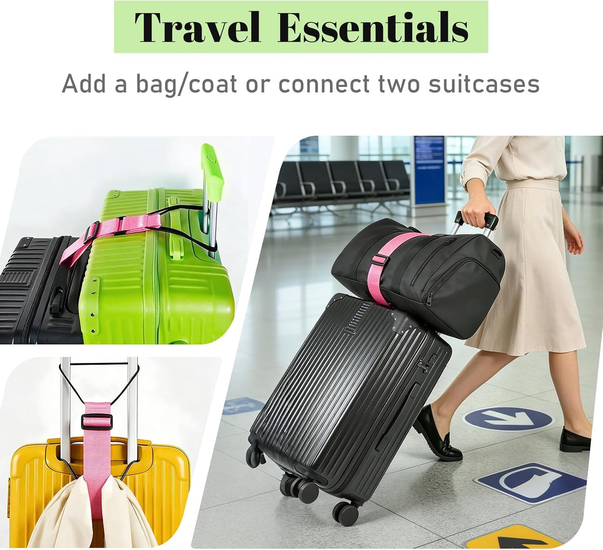 2 Pack Multi Use Strong Adjustable Luggage Connector Straps for Suitcases