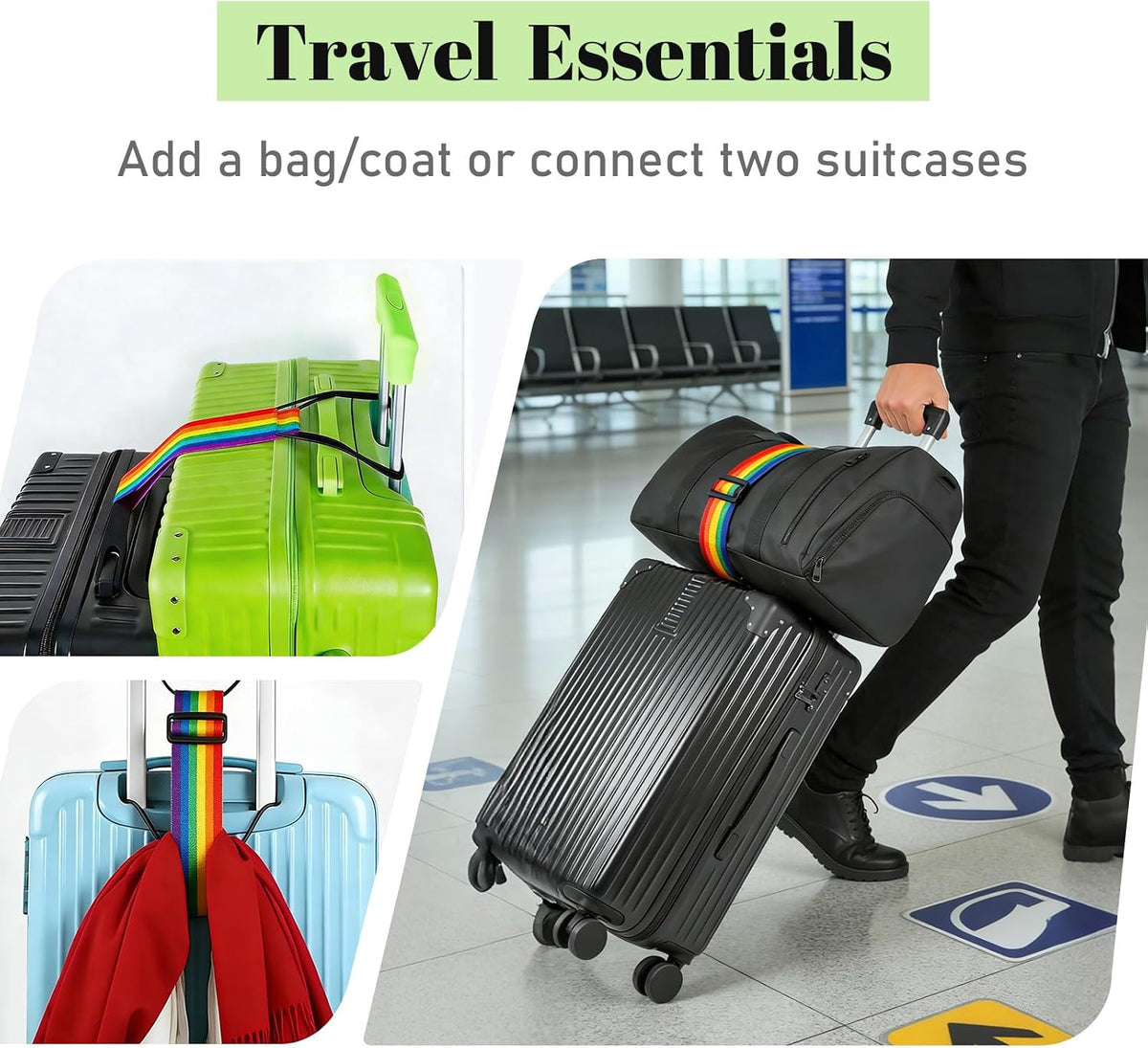 2 Pack Multi Use Strong Adjustable Luggage Connector Straps for Suitcases