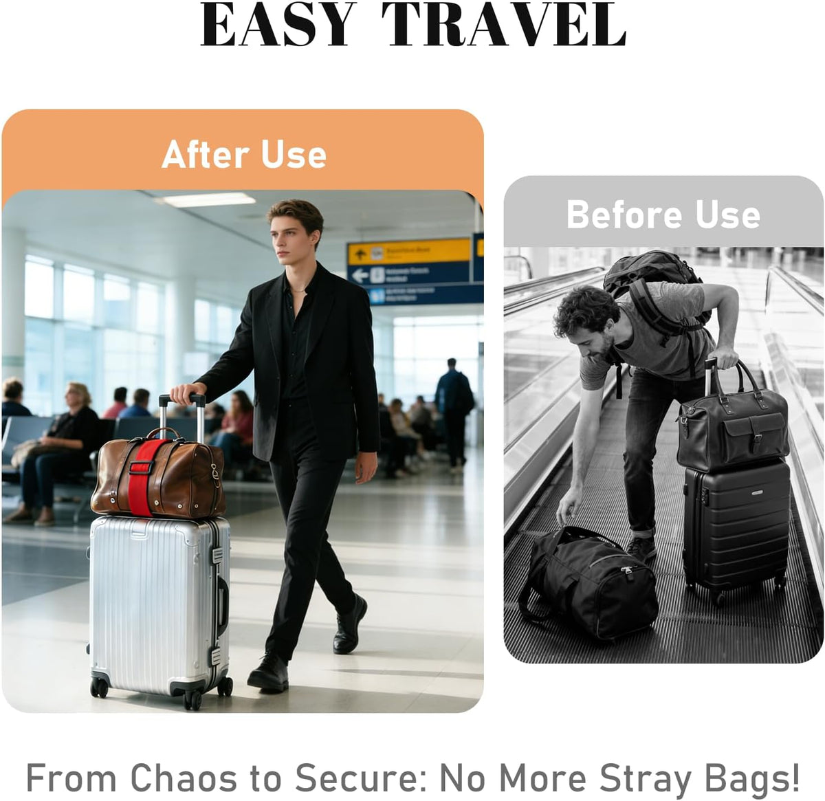 2 Pack Multi Use Strong Adjustable Luggage Connector Straps for Suitcases