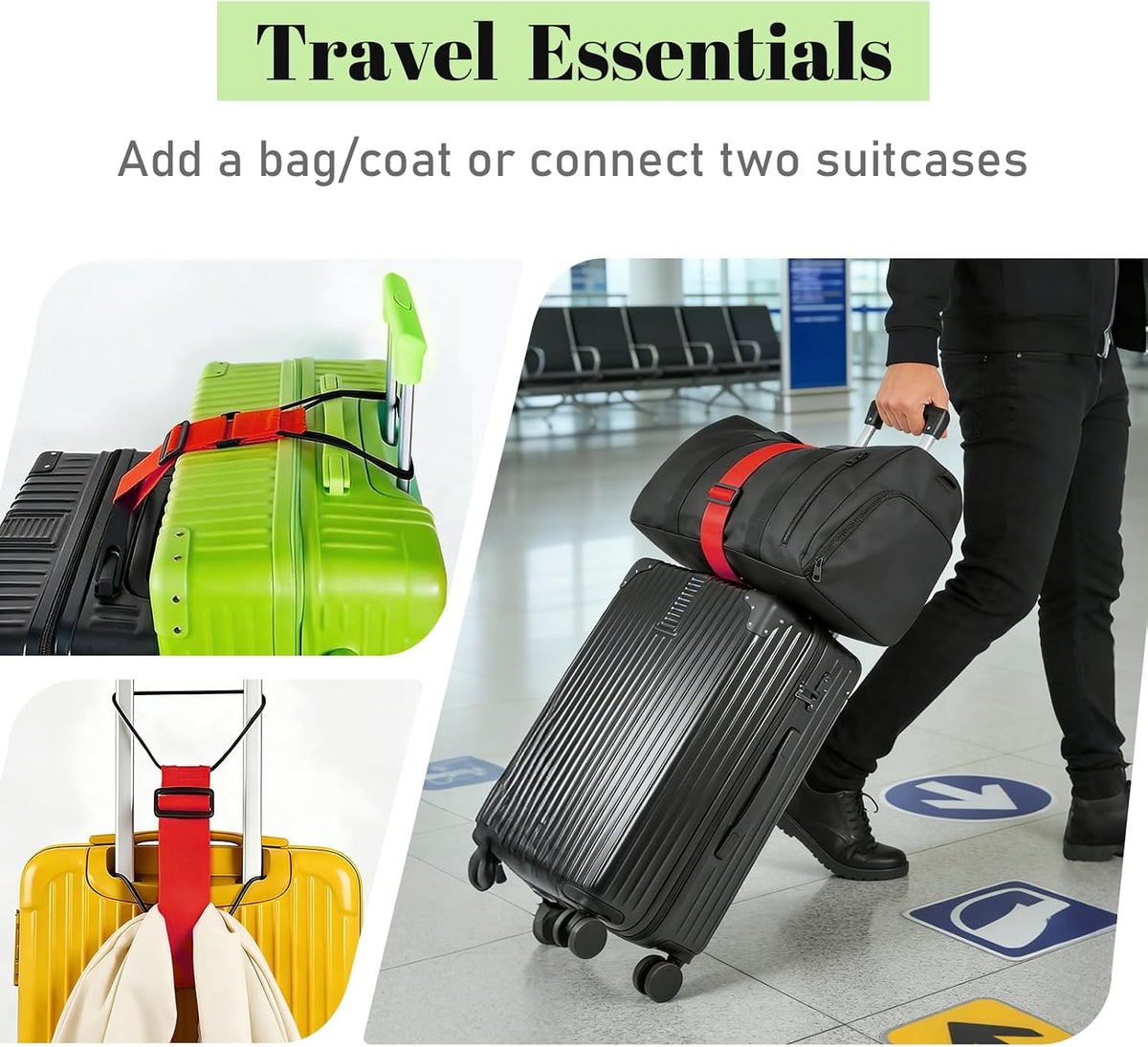 2 Pack Multi Use Strong Adjustable Luggage Connector Straps for Suitcases