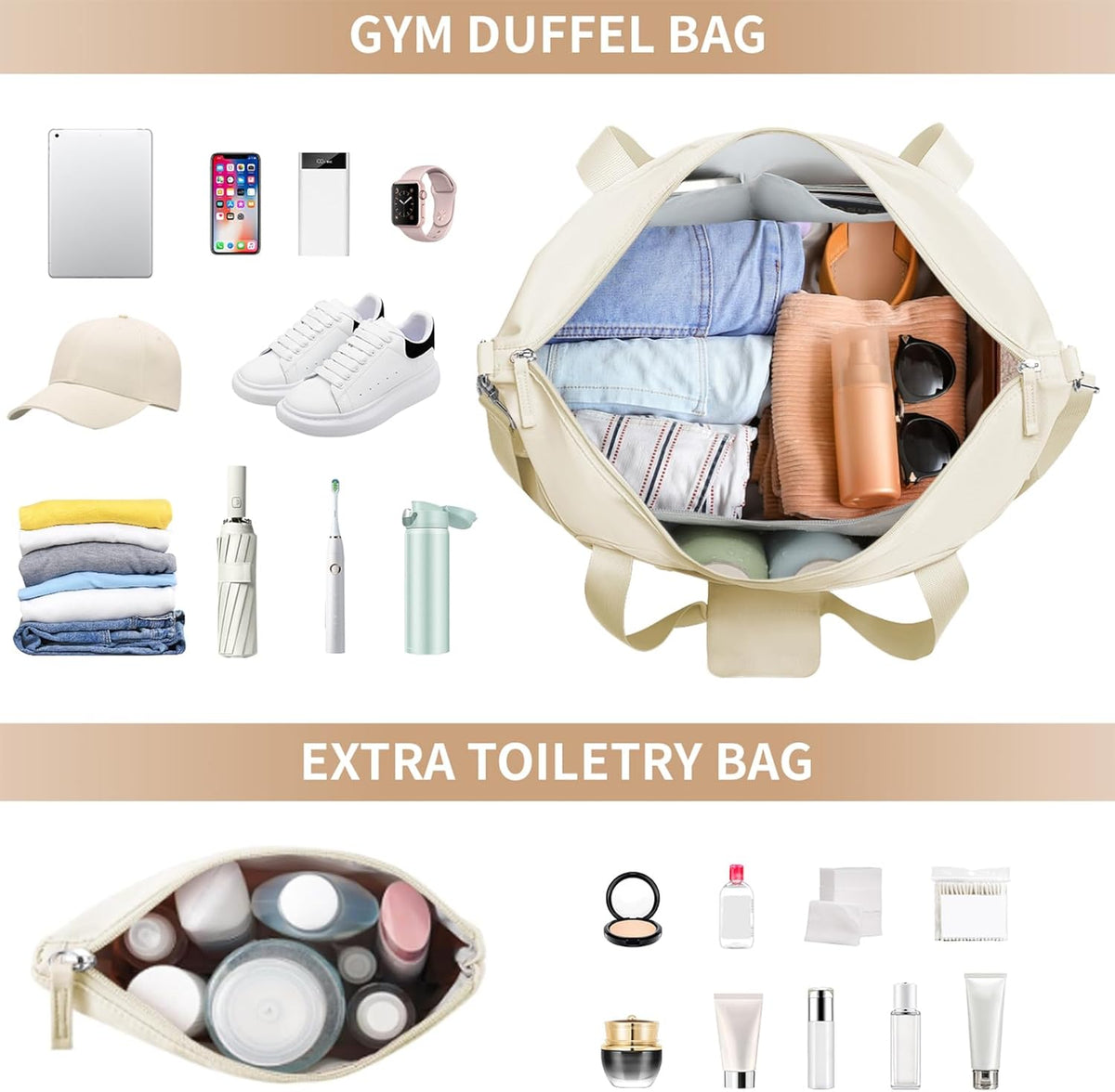 Gym Bag for Women, Personal Item Travel Bag with Shoes Compartment for Trip