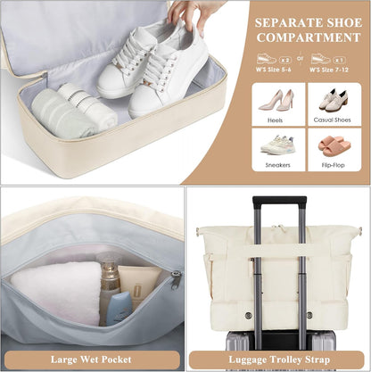 Gym Bag for Women, Personal Item Travel Bag with Shoes Compartment for Trip