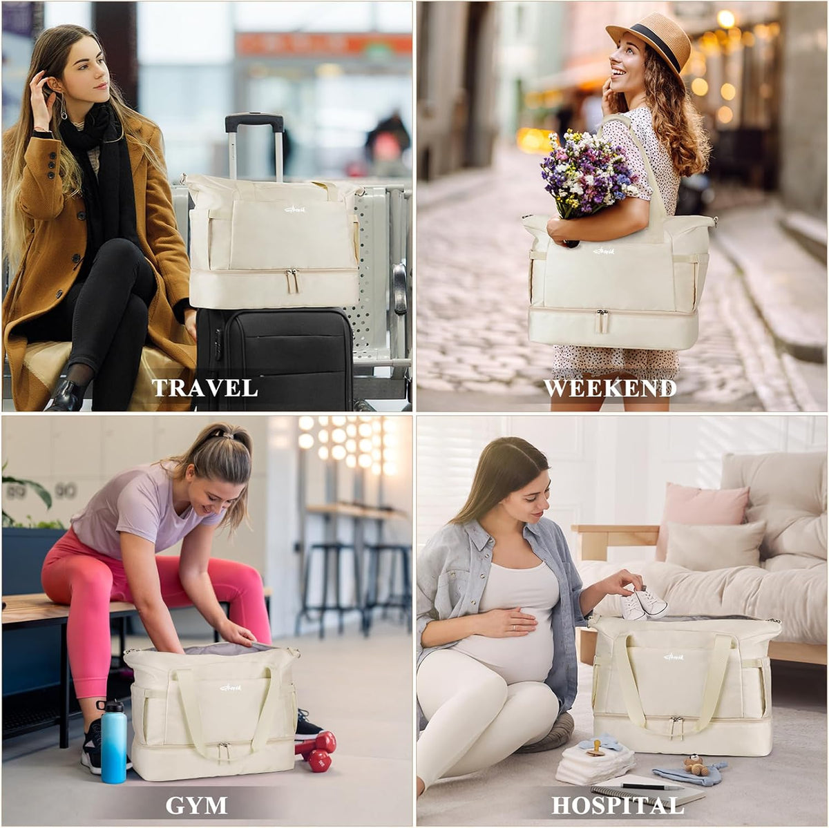Gym Bag for Women, Personal Item Travel Bag with Shoes Compartment for Trip