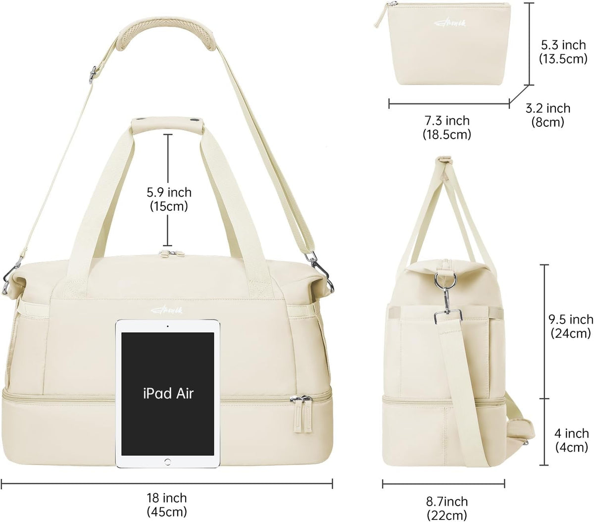 Gym Bag for Women, Personal Item Travel Bag with Shoes Compartment for Trip
