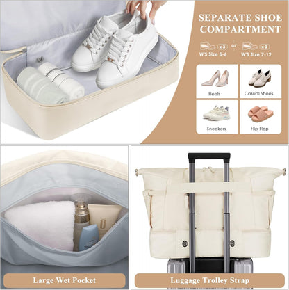 Gym Bag for Women, Personal Item Travel Bag with Shoes Compartment for Trip