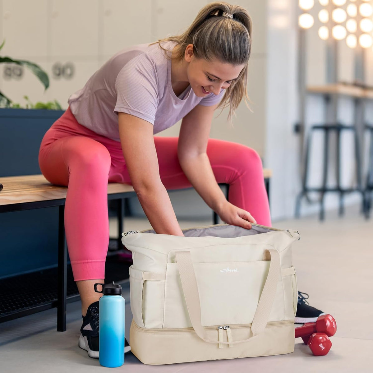 Gym Bag for Women, Personal Item Travel Bag with Shoes Compartment for Trip