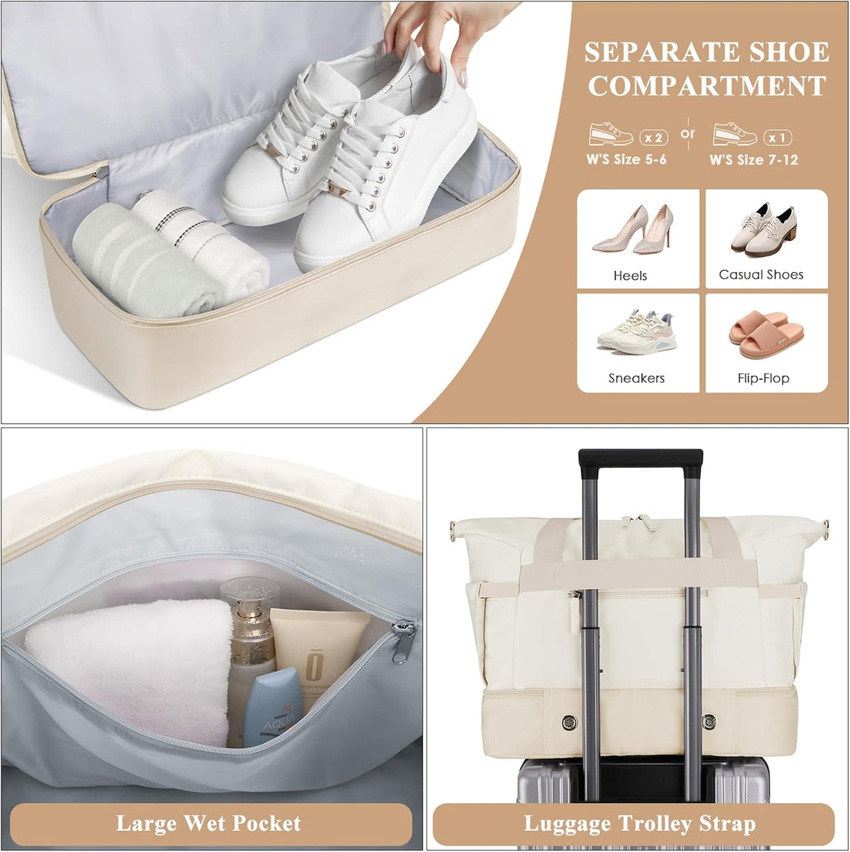 Gym Bag for Women, Personal Item Travel Bag with Shoes Compartment for Trip