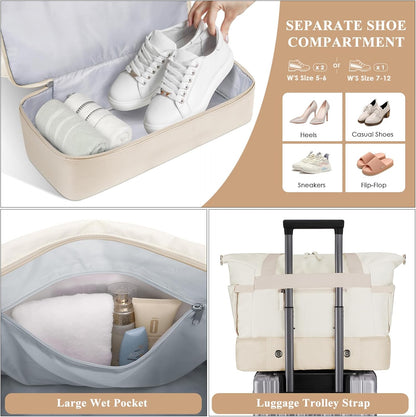 Gym Bag for Women, Personal Item Travel Bag with Shoes Compartment for Trip