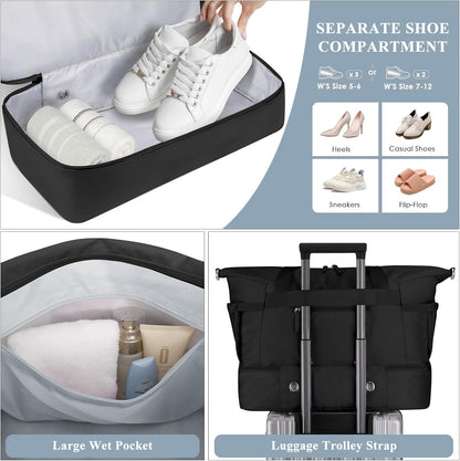 Gym Bag for Women, Personal Item Travel Bag with Shoes Compartment for Trip